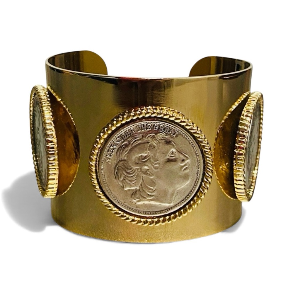 Large Roman Coin Gold Cuff Bracelet With Silver Coins “Alexander The Great” - Picture 10 of 10